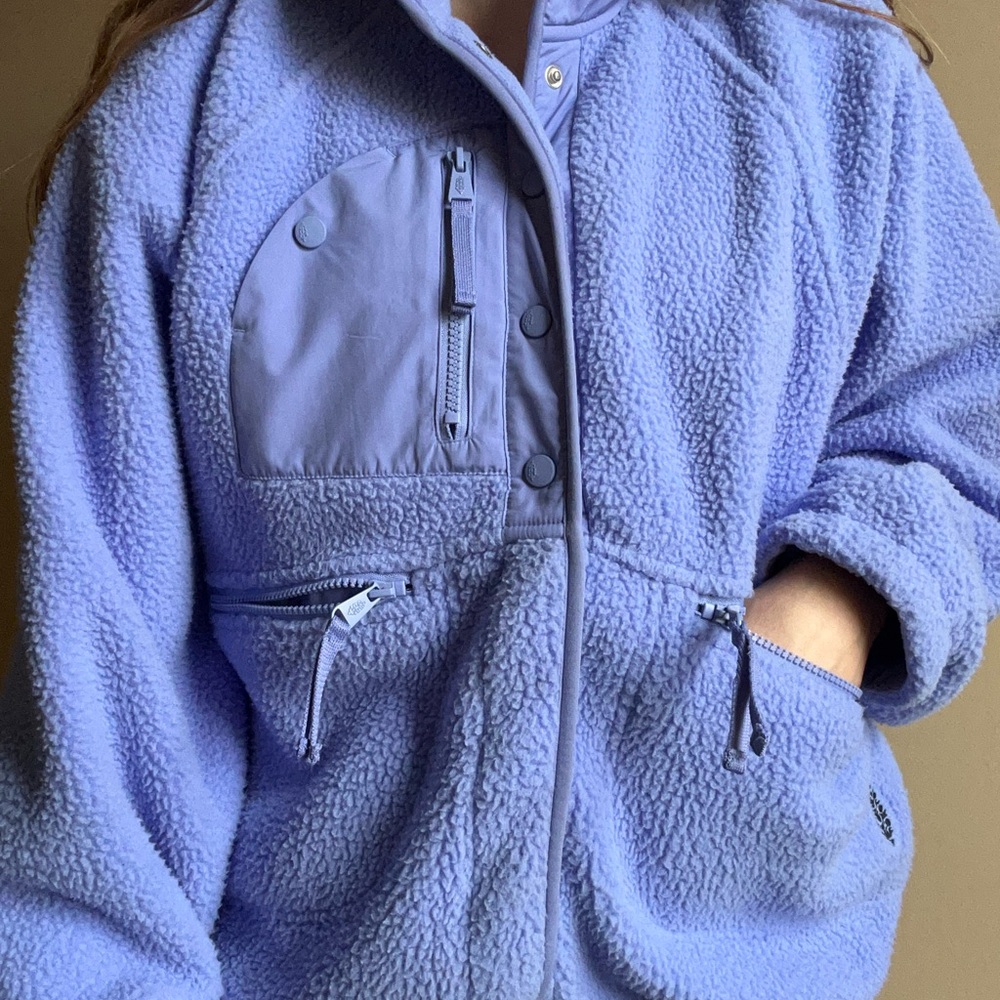 Free People Hit The Slopes Fleece Jacket in Blueberry